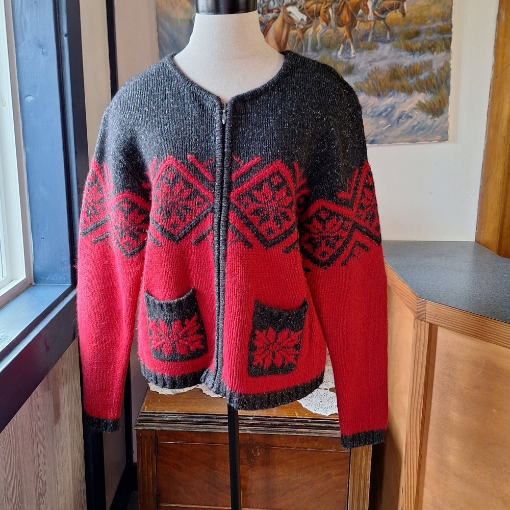 Nomadic Traders Rabbit Hair & Silk Folk Patterned Zip Sweater, Size M, RN#76847